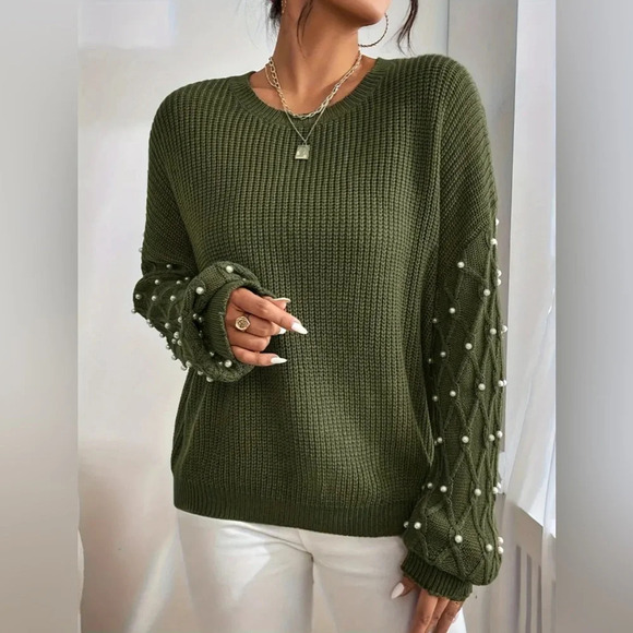 Beaded Crew Neck Pullover Sweater (2 colors) - Picture 3 of 5